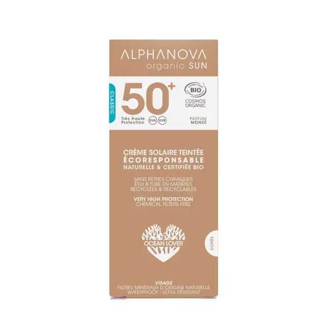 Crème solaire teintée médium SPF 50+ - Alphanova Organic Sun