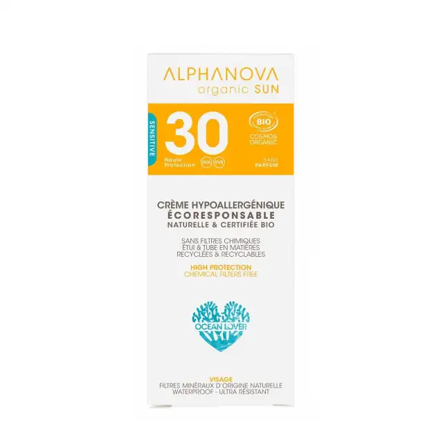 Crème solaire Sensitive visage SPF30 - Alphanova Organic Sun