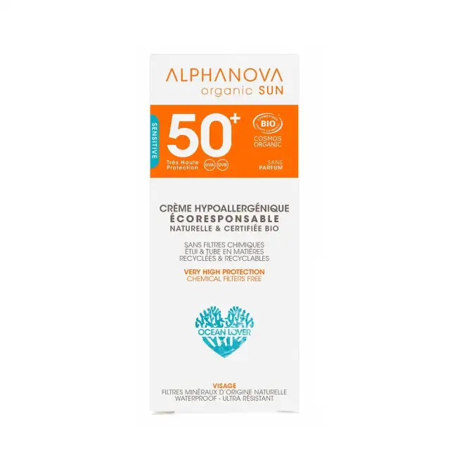 Crème solaire Sensitive visage SPF50+ - Alphanova Organic Sun