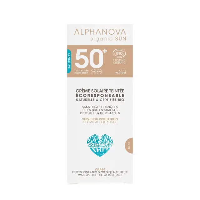 Crème solaire teintée claire SPF 50+ - Alphanova Organic Sun