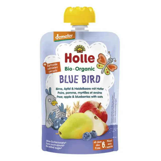 Gourde Poire, Pomme, Myrtille & Avoine - Blue Bird - Holle
