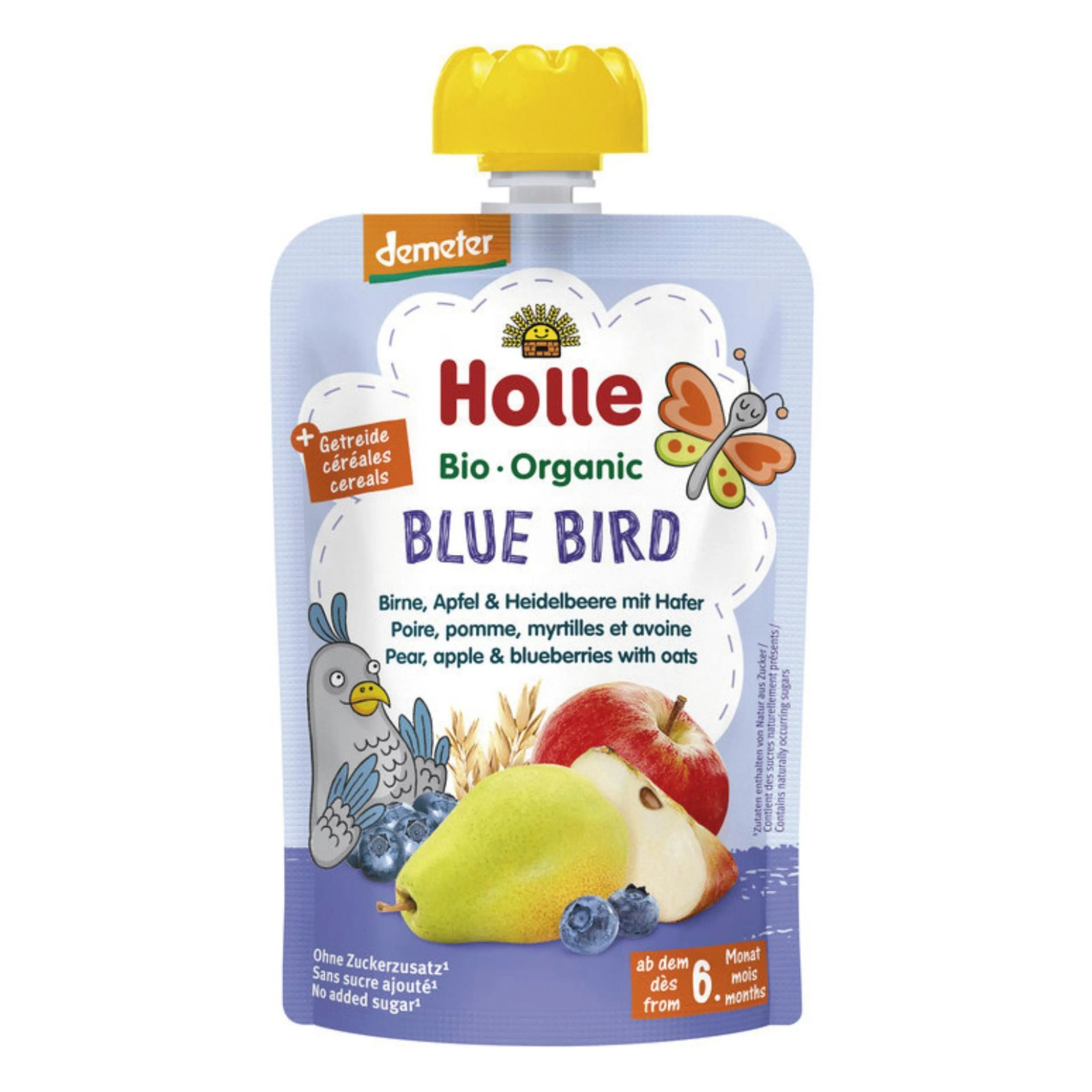Gourde Poire, Pomme, Myrtille & Avoine - Blue Bird - Holle