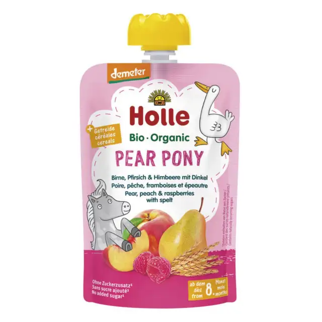 Gourde Poire, Pêche, Framboises & Épeautre - Pear Pony - Holle