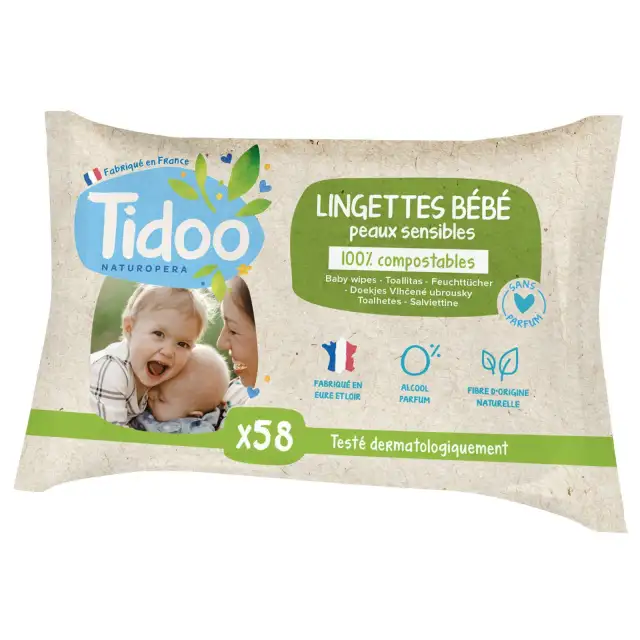 Lingettes pour bébés Peaux Sensibles Sans Parfum - Tidoo