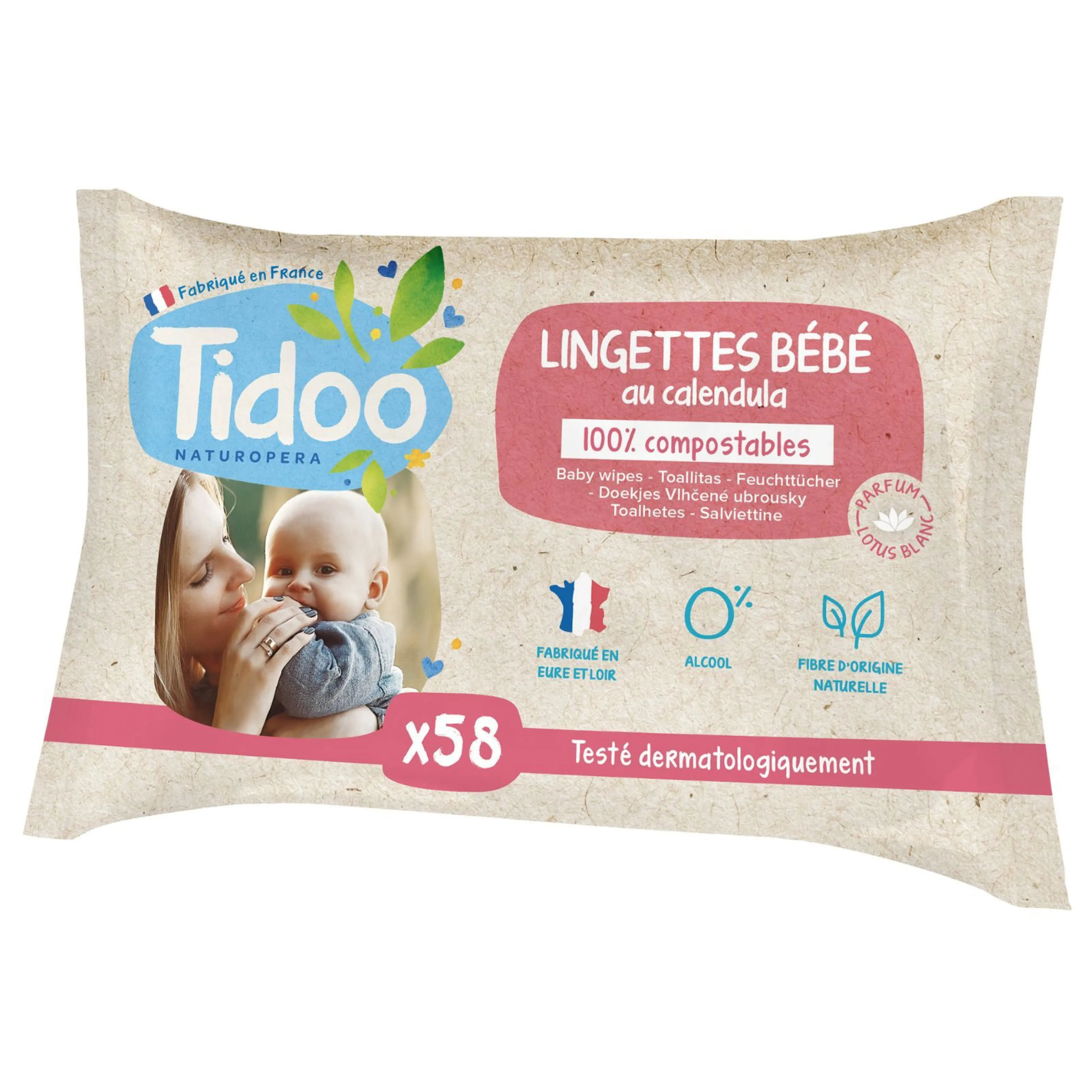Lingettes pour bébés au Calendula parfum Lotus Blanc - Tidoo