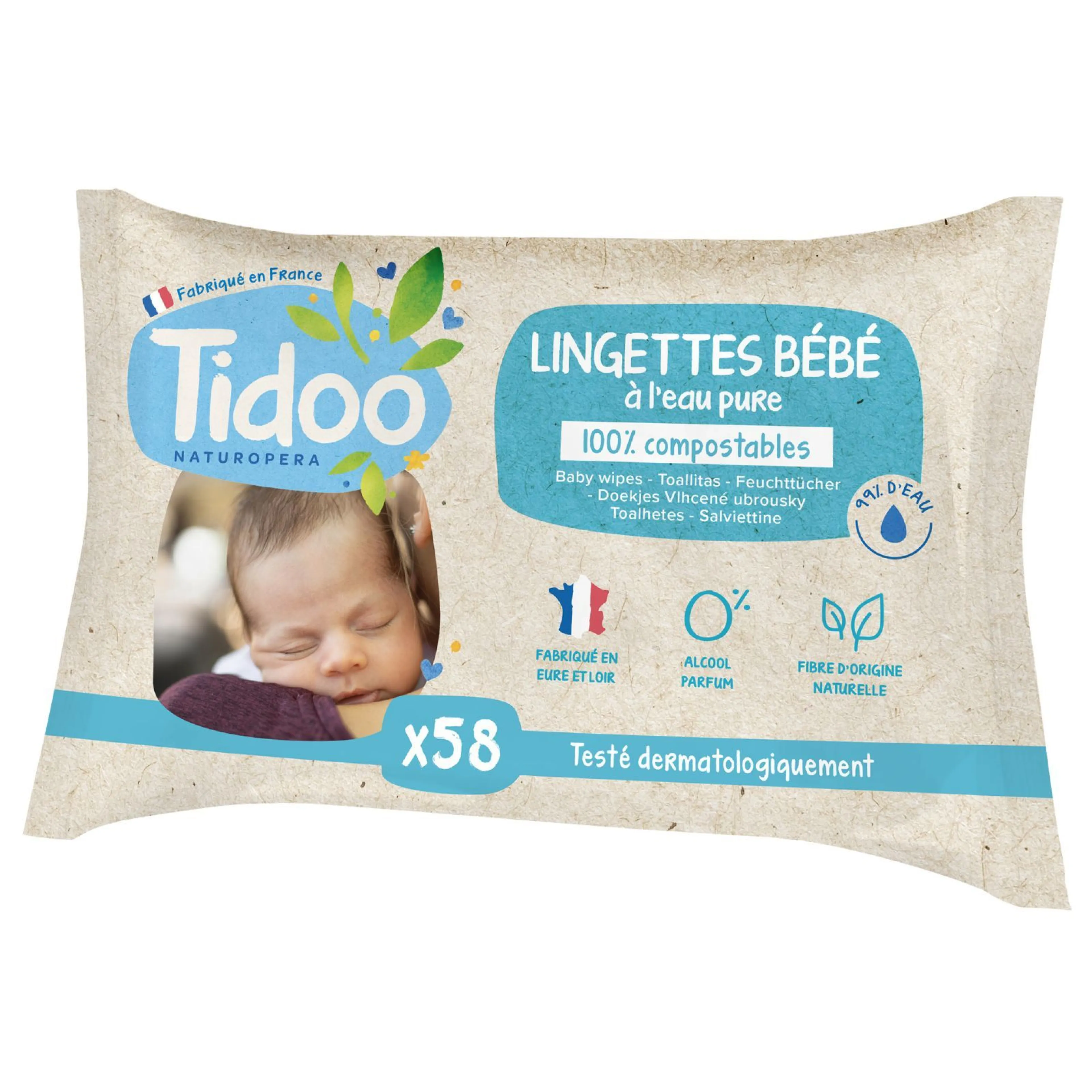 Lingettes pour bébé à l'Eau Sans Parfum - Tidoo