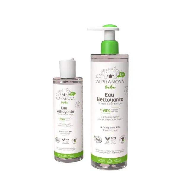 Eau nettoyante sans rinçage à l'aloé vera bio pour bébé