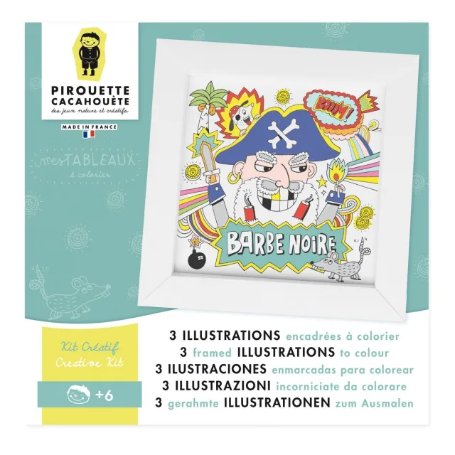 Kit créatif - 3 Illustrations Pirate encadrées à colorier - Pirouette Cacahouète