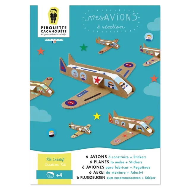 Kit créatif - 6 Avions à construire avec Stickers - Pirouette Cacahouète