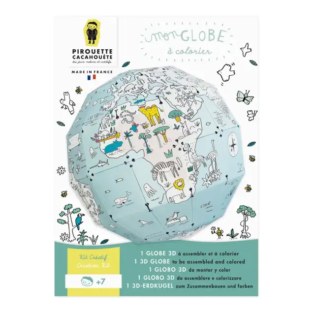Kit créatif - 1 Globe terrestre 3D à assembler et à colorier - Pirouette Cacahouète