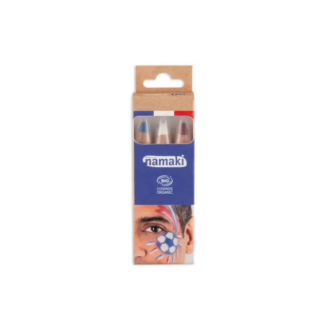 Kit de 3 crayons de maquillage pour supporters - Bleu, Blanc, Rouge - Namaki