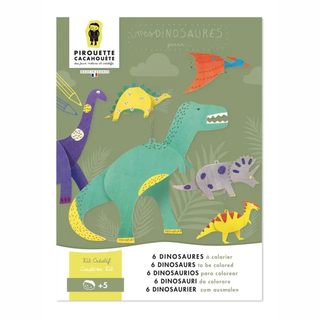 Kit créatif - 6 Dinosaures à colorier - Pirouette Cacahouète