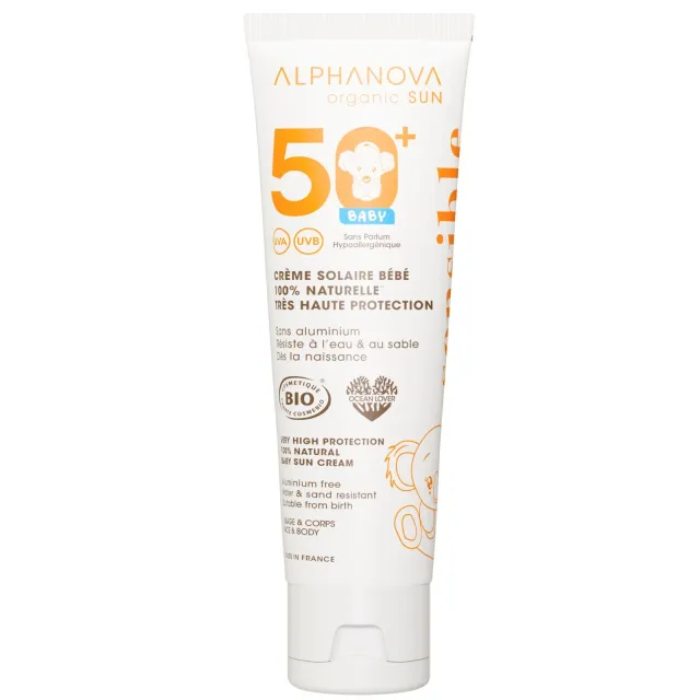 Crème solaire bébé spf 50 certifiée bio - Alphanova Organic Sun