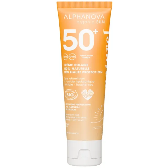 Crème solaire minérale SPF50+ visage toucher sec - Alphanova Organic Sun