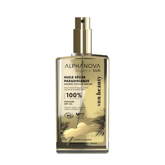 Huile sèche paradisiaque au monoï de Tahiti - Alphanova Organic Sun